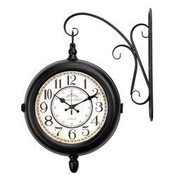 Часы настенные интерьерные «Секка», двусторонние, на подвесе, дискретный ход, d=22 см, 40×30 см, чёрные, от батареек 2×АА