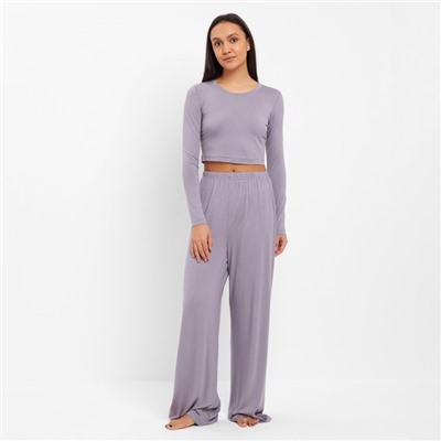 Пижама женская (лонгслив, брюки) MINAKU: Home collection, серая, размер 44