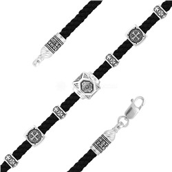 Браслет религиозный из чернёного серебра (на текстильном шнурке, с подвижными элементами) 925 пробы 40512799