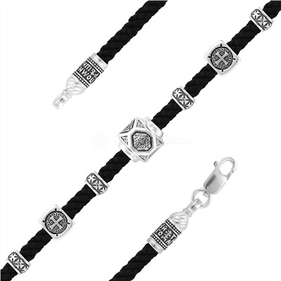 Браслет религиозный из чернёного серебра (на текстильном шнурке, с подвижными элементами) 925 пробы 40512799