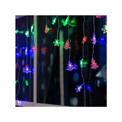 Гирлянда «Бахрома» 1.8×0.5 м с насадками «Ёлки и снежинки», IP20, прозрачная нить, 48 LED, свечение мульти (RG/RB), мигание, 220 В