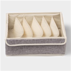 Органайзер для хранения белья Доляна «Тео», 6 ячеек, с прозрачной крышкой, 32×23×12 см, серый