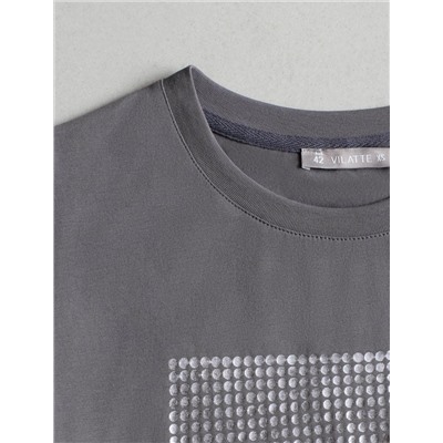 Нарядная футболка с принтом фольгой из премиального хлопка с эластаном