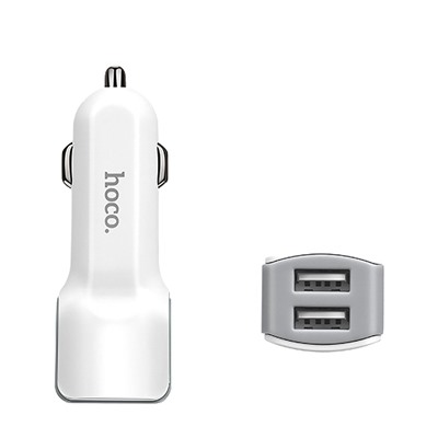 Адаптер Автомобильный с кабелем Hoco Z23 2USB/5V/2.4A +lightning (white)