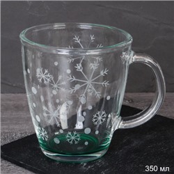 Кружка для чая 350 мл Снегопад зеленый / 2025-Д-Снегопад зеленый /уп 16/ Новогодняя