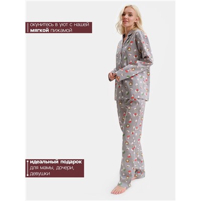 Пижама новогодняя женская (рубашка, брюки) KAFTAN «Зайка», серая, размер 40-42