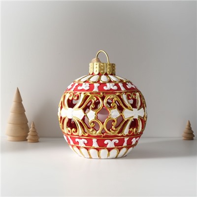 Фигурка-подвеска световая полистоун «Новогодний шар красный с белыми узорами», ёлочная игрушка, 16.5×16.5×20 см