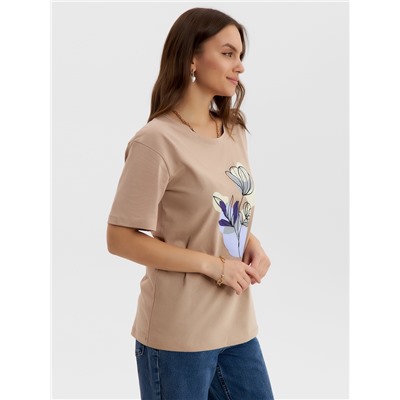 Футболка женская Ohana market, бежевая, размер 46