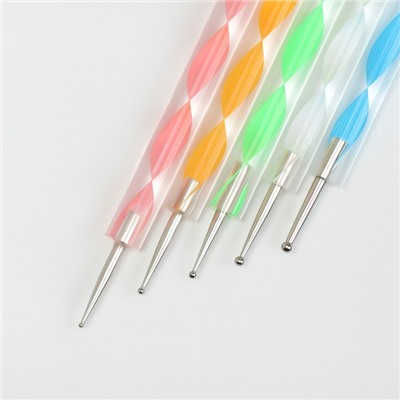 Дотсы двусторонние для дизайна ногтей, 5 шт., 13 см, d = 0,5/1/1,5/2/3 мм, разноцветные