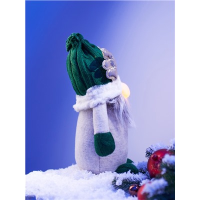 Фигура текстиль «Гном лосяш в зелёном» 33×12×18 см, 1 LED, от батареек AG10×3, свечение тёплое белое