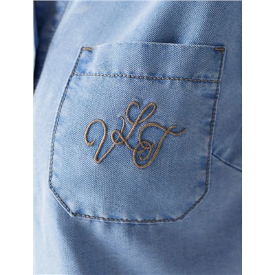 Укороченная блузка с коротким рукавом из джинсового лиоцелла