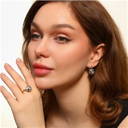 Комплект ювелирной бижутерии Итальянское золото (покрытие желтое 14к), серьги и кольцо 18 р, вставка: фианиты, цвет: прозрачный, арт.213.522-18