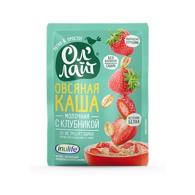 Овсяная молочная каша быстрого приготовления Ол'лайт с клубникой 40 гр.