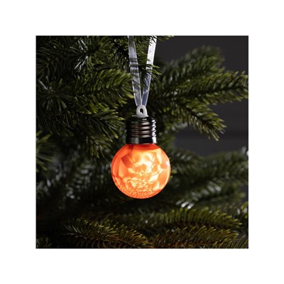 Ёлочный шар «Зимний узор красный», d=5 см, 1 LED, от батареек AG13×3, свечение тёплое белое