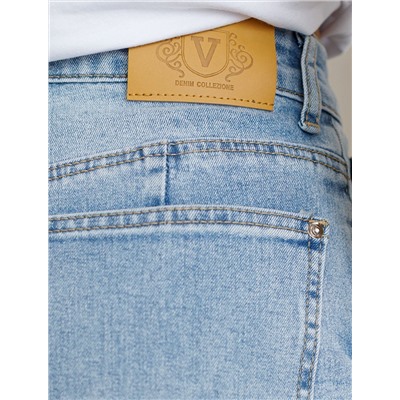 Джинсы трубы с декоративной стиркой из эластичного плотного денима