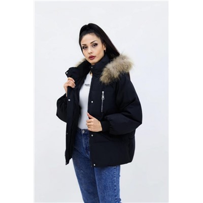 Парка с натуральным мехом демисезонная 613 (Черный)