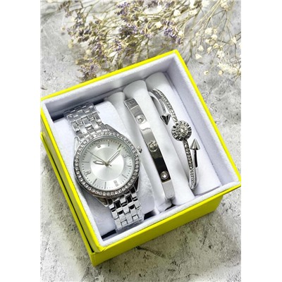 Подарочный набор для женщин часы, 2 браслета + коробка #22853026