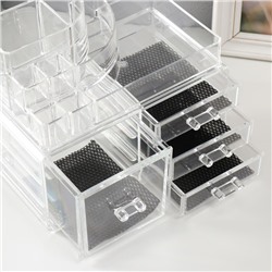 Шкатулка-органайзер для хранения мелочей, украшений 4 ящика, пластик, прозрачная, 19×14×24 см