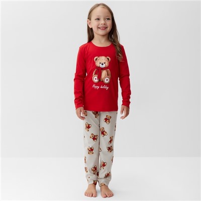 Пижама детская (лонгслив и брюки) KAFTAN «Мишка в шарфе» размер 28 (86-92 см)