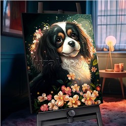 Картина по номерам 40х50 "Чарльз спаниель" с кристаллами из хрусталя (29 цветов)