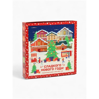 Подарочный набор новогодний «Сладкого Нового Года», мед кремовый, чай