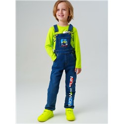Полукомбинезон текстильный джинсовый утепленный флисом для мальчиков