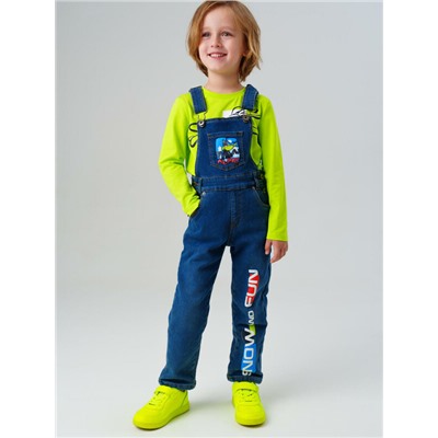 Полукомбинезон текстильный джинсовый утепленный флисом для мальчиков