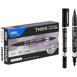 Маркер перманентный двусторонний 0.5-1мм EU211-BK Think черный (1801205) Deli