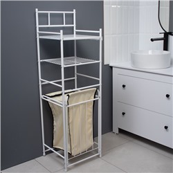 Стеллаж с корзиной для белья 3-х ярусный, 38×35×125 см, белый
