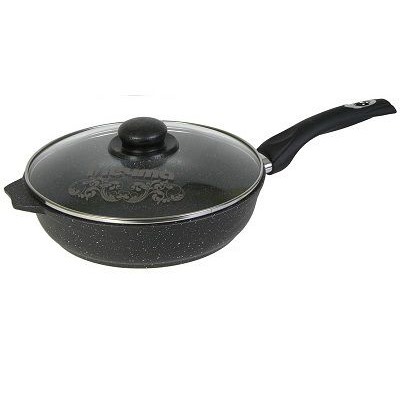 Сковорода 24см, несъём. ручка, стекл крышка Гранит black
