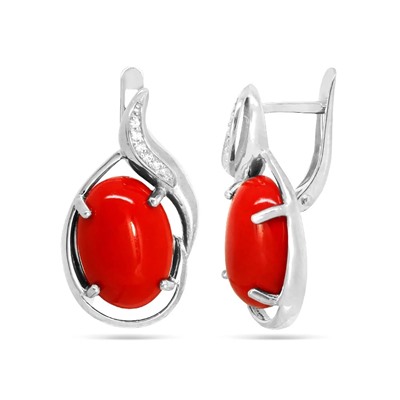 Серьги из серебра коралл, СПН4063