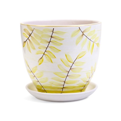 Горшок для цветов «Тропики », 5 л, d=22 см, h=19.5 см, с поддоном, керамика, белый