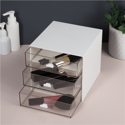 Органайзер для хранения BASIC, многоуровневый, 3 секции, 15.4×14.6×16.7 см, белый, прозрачный