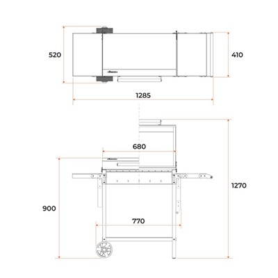 Мангал «MAH 203», 128.5×52×90.1 см, 2 мм, колеса, боковые полки, крышка