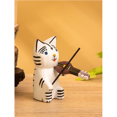 Сувенир «Кот скрипач», 3.5×8×8 см, дерево, белый