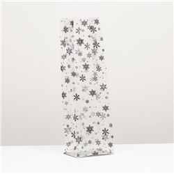 Пакет подарочный новогодний с жёстким дном 11×17×55 Серебристый «Снежинки»