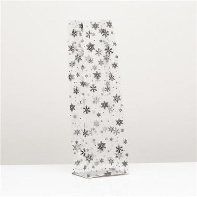 Пакет подарочный новогодний с жёстким дном 11×17×55 Серебристый «Снежинки»