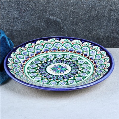 Тарелка Риштанская Керамика «Узоры», d=22 см, керамика, узор микс, синяя