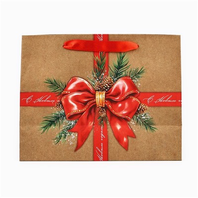 Пакет подарочный новогодний крафтовый «С Новым годом», MS 18×23×10 см