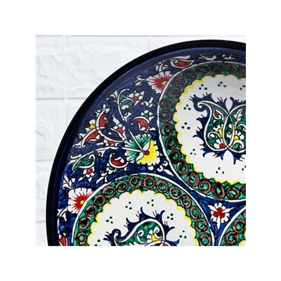 Ляган узбекский Риштанская Керамика «Узоры», d=33 см, глубокий, синий