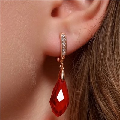 Серьги с кристаллом под Swarovski ювелирная бижутерия коллекция "Дубай", покрытие позолота, цвет: красный, арт.414.476