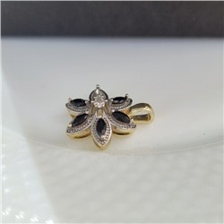 Комплект ювелирной бижутерии Итальянское золото (покрытие желтое 14к), серьги крупные, кулон и кольцо 17 р, покрытие позолота и посеребрение, вставка: фианиты, цвет: прозрачный и черный, арт. 213.045-