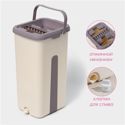 Швабра с отжимом и ведром Доляна, ведро с 2 отсеками 21×18×37, швабра 32×12×128 см, отсек 4 л, дополнительная насадка из микрофибры