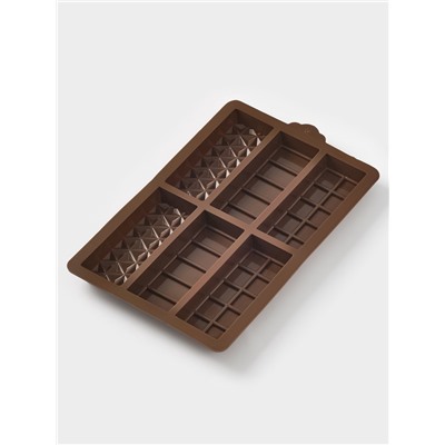 Форма для дубайского шоколада Доляна «Квадраты, полосы, пирамиды», 6 плиток, 27.5×17×2 см, силикон, коричневая