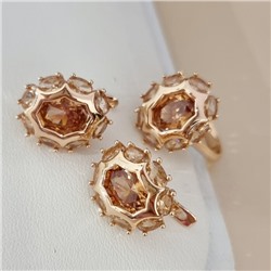 Комплект ювелирной бижутерии коллекция "Дубай" серьги и кольцо 17 р, покрытие позолота, вставка: стекло, цвет: шампань, арт.215.573-17