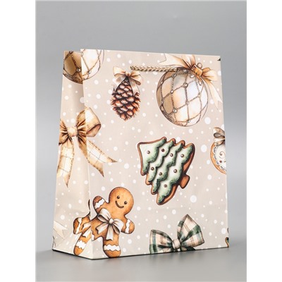 Пакет подарочный новогодний ламинированный, «Дед Мороз в лесу», 18×10×22.3 см