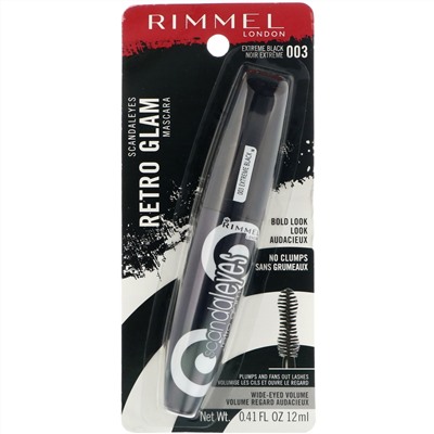 Rimmel London, Тушь для ресниц Scandaleyes Retro Glam, 003 угольно-черная, 12 мл