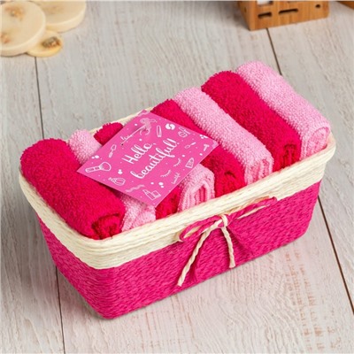 Салфетки махровые декоративные «Этель» Beautiful, 8 шт., 30×30 см, хлопок 100%, фуксия