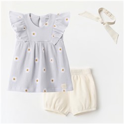 Комплект: платье, шорты, повязка «Крошка Я. Ромашка», рост 62-68 см, серый