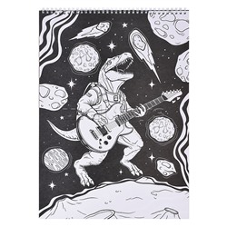 Макси-раскраска на чёрном фоне. Динозавры в космосе.